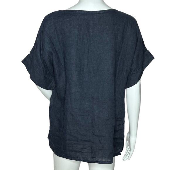Francesca Bettini Shirt Womens Medium Navy Blue Linen Lightweight Patch Pockets - Picture 4 of 8